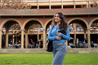 girl in university garden walking