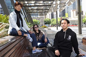 student sitting in college together