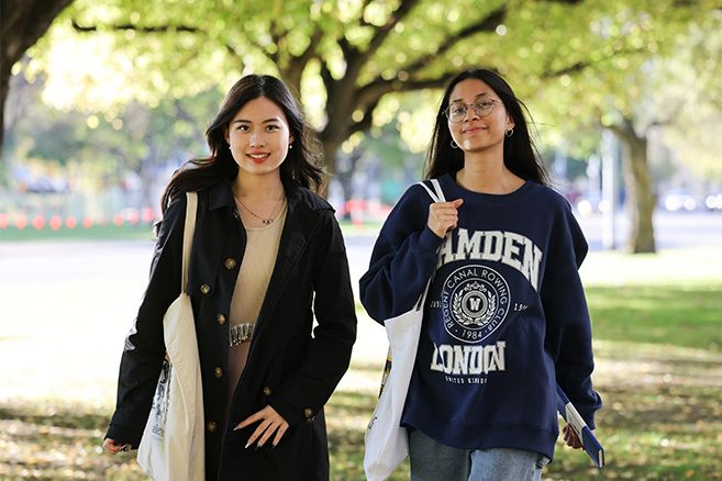girl students walking to college