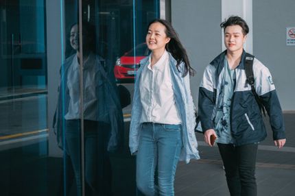 Female and male walking