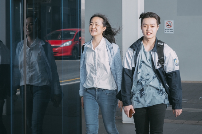 Female and male walking