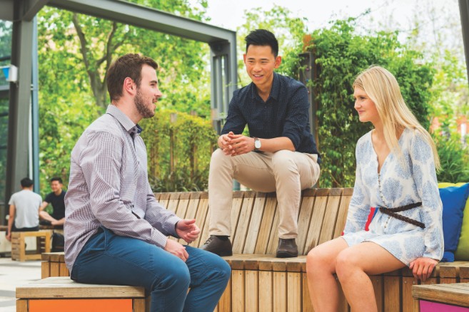 Group sitting and talking