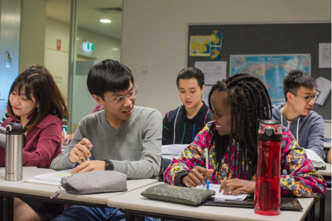 Group studying in classroom
