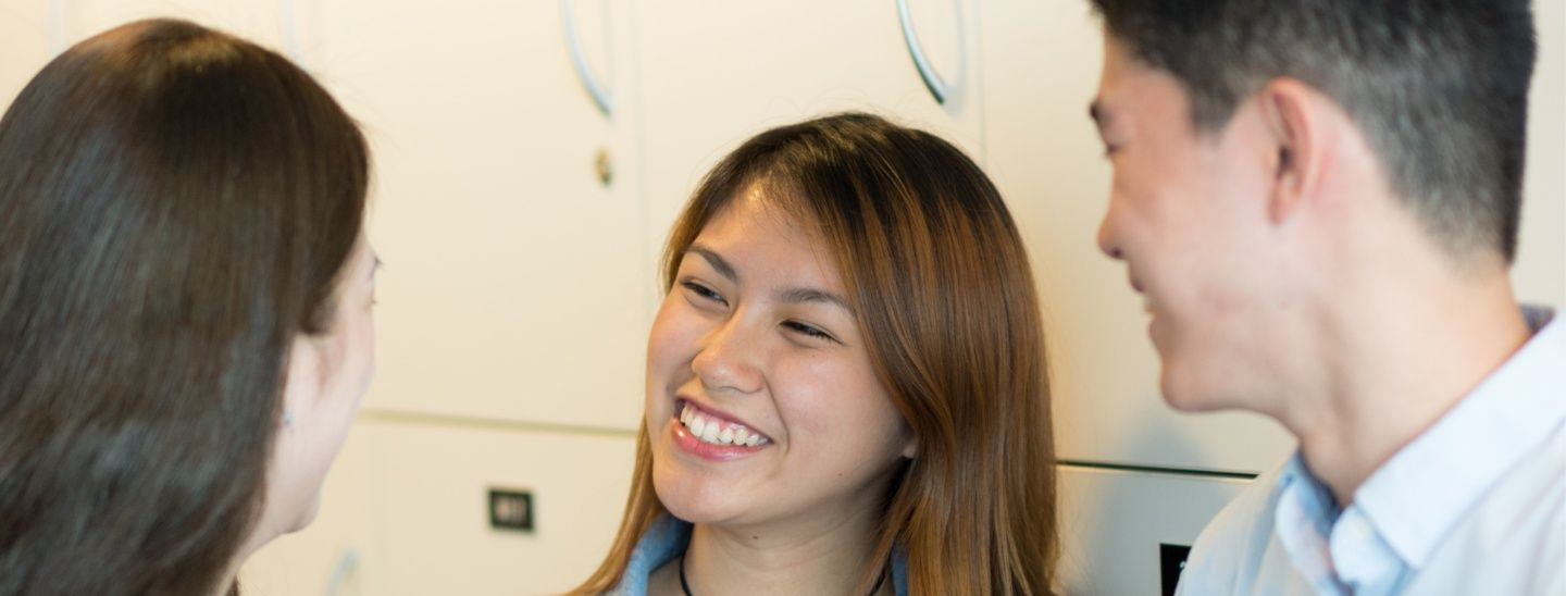 Group talking near lockers